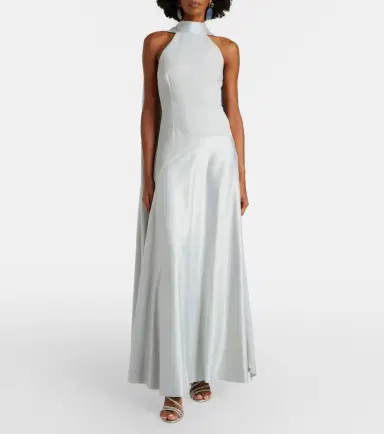 Solace London Cece halterneck crêpe and satin gown | Thumbnail 7 Solace London Cece halterneck crêpe and satin gown | Thumbnail 7