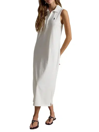 Polo Ralph Lauren Women's Stretch-Cotton Mesh Midi-Polo Dress - White | Thumbnail 3 Polo Ralph Lauren Women's Stretch-Cotton Mesh Midi-Polo Dress - White | Thumbnail 3