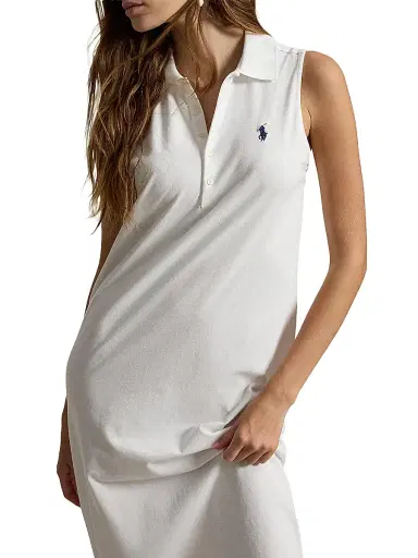 Polo Ralph Lauren Women's Stretch-Cotton Mesh Midi-Polo Dress - White | Thumbnail 5 Polo Ralph Lauren Women's Stretch-Cotton Mesh Midi-Polo Dress - White | Thumbnail 5