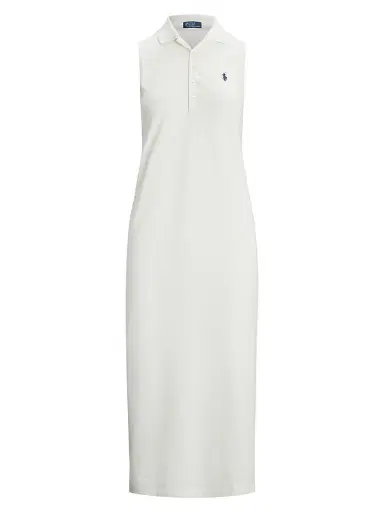 Polo Ralph Lauren Women's Stretch-Cotton Mesh Midi-Polo Dress - White | Thumbnail 1 Polo Ralph Lauren Women's Stretch-Cotton Mesh Midi-Polo Dress - White | Thumbnail 1