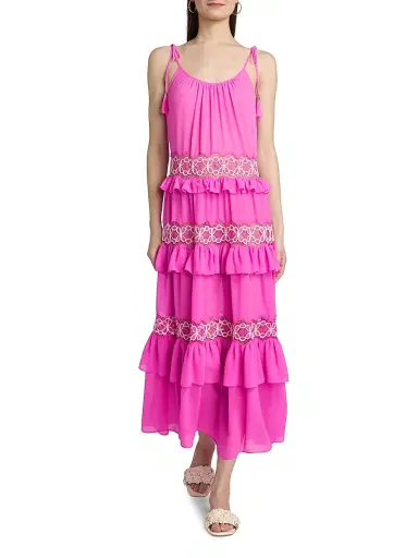 Ramy Brook Women's Lisbeth Embroidered Tiered Cover-Up Dress - Radiant Pink | Thumbnail 2 Ramy Brook Women's Lisbeth Embroidered Tiered Cover-Up Dress - Radiant Pink | Thumbnail 2