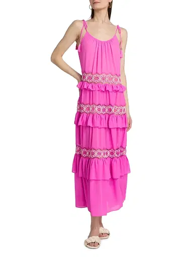Ramy Brook Women's Lisbeth Embroidered Tiered Cover-Up Dress - Radiant Pink | Thumbnail 3 Ramy Brook Women's Lisbeth Embroidered Tiered Cover-Up Dress - Radiant Pink | Thumbnail 3