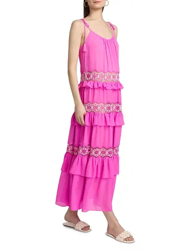 Ramy Brook Women's Lisbeth Embroidered Tiered Cover-Up Dress - Radiant Pink | Thumbnail 4 Ramy Brook Women's Lisbeth Embroidered Tiered Cover-Up Dress - Radiant Pink | Thumbnail 4