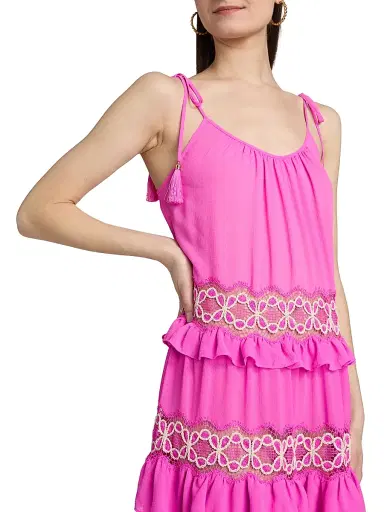 Ramy Brook Women's Lisbeth Embroidered Tiered Cover-Up Dress - Radiant Pink | Thumbnail 6 Ramy Brook Women's Lisbeth Embroidered Tiered Cover-Up Dress - Radiant Pink | Thumbnail 6