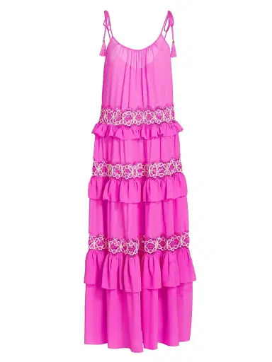 Ramy Brook Women's Lisbeth Embroidered Tiered Cover-Up Dress - Radiant Pink | Thumbnail 1 Ramy Brook Women's Lisbeth Embroidered Tiered Cover-Up Dress - Radiant Pink | Thumbnail 1