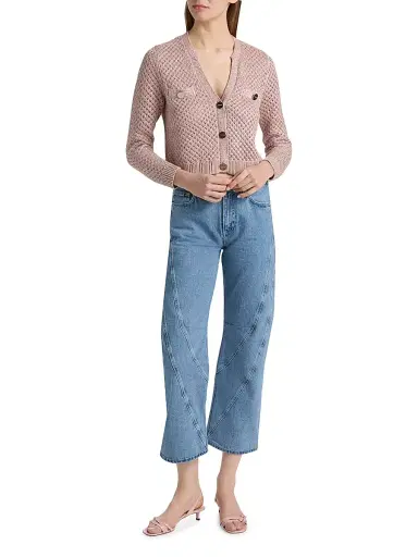 L'AGENCE Women's Blanca Sequined Crop Cardigan - Adobe Rose | Thumbnail 2 L'AGENCE Women's Blanca Sequined Crop Cardigan - Adobe Rose | Thumbnail 2