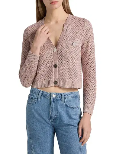 L'AGENCE Women's Blanca Sequined Crop Cardigan - Adobe Rose | Thumbnail 3 L'AGENCE Women's Blanca Sequined Crop Cardigan - Adobe Rose | Thumbnail 3