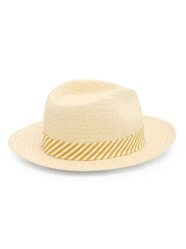 rag & bone Women's Packable Striped Straw Fedora - Natural Gold Stripe - Size Medium | Thumbnail 2 rag & bone Women's Packable Striped Straw Fedora - Natural Gold Stripe - Size Medium | Thumbnail 2