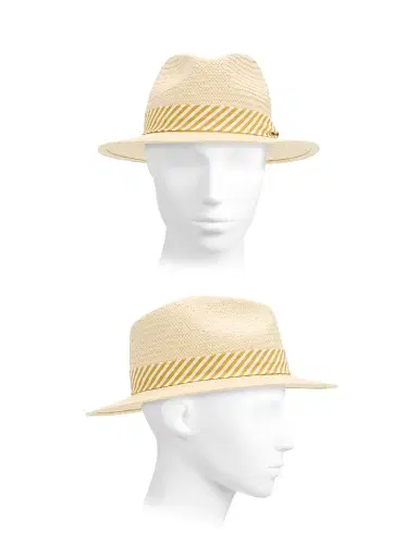 rag & bone Women's Packable Striped Straw Fedora - Natural Gold Stripe - Size Medium | Thumbnail 3 rag & bone Women's Packable Striped Straw Fedora - Natural Gold Stripe - Size Medium | Thumbnail 3