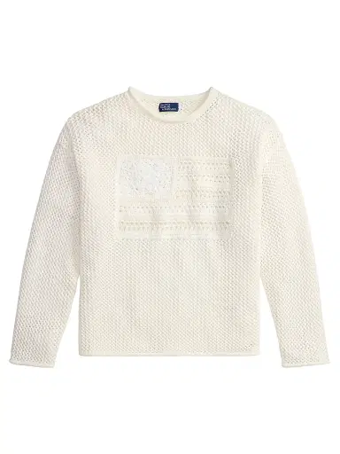 Polo Ralph Lauren Women's Tonal Flag Pointelle Sweater - White Multi | Thumbnail 1 Polo Ralph Lauren Women's Tonal Flag Pointelle Sweater - White Multi | Thumbnail 1