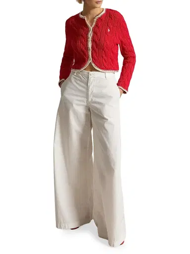Polo Ralph Lauren Women's Cable-Knit Stretch-Cotton Crop Cardigan - Cruise Red | Thumbnail 2 Polo Ralph Lauren Women's Cable-Knit Stretch-Cotton Crop Cardigan - Cruise Red | Thumbnail 2