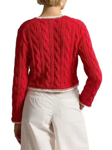 Polo Ralph Lauren Women's Cable-Knit Stretch-Cotton Crop Cardigan - Cruise Red | Thumbnail 4 Polo Ralph Lauren Women's Cable-Knit Stretch-Cotton Crop Cardigan - Cruise Red | Thumbnail 4