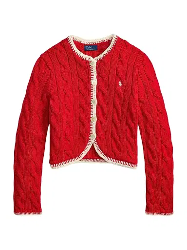 Polo Ralph Lauren Women's Cable-Knit Stretch-Cotton Crop Cardigan - Cruise Red | Thumbnail 1 Polo Ralph Lauren Women's Cable-Knit Stretch-Cotton Crop Cardigan - Cruise Red | Thumbnail 1