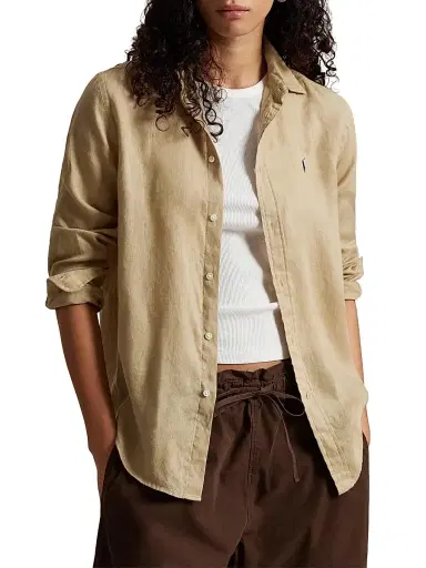 Polo Ralph Lauren Women's Logo Linen Classic-Fit Shirt - Coastal Beige | Thumbnail 3 Polo Ralph Lauren Women's Logo Linen Classic-Fit Shirt - Coastal Beige | Thumbnail 3