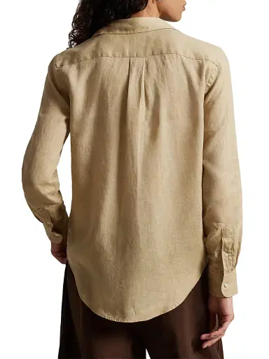 Polo Ralph Lauren Women's Logo Linen Classic-Fit Shirt - Coastal Beige | Thumbnail 4 Polo Ralph Lauren Women's Logo Linen Classic-Fit Shirt - Coastal Beige | Thumbnail 4