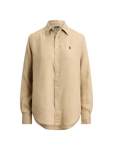 Polo Ralph Lauren Women's Logo Linen Classic-Fit Shirt - Coastal Beige | Thumbnail 1 Polo Ralph Lauren Women's Logo Linen Classic-Fit Shirt - Coastal Beige | Thumbnail 1