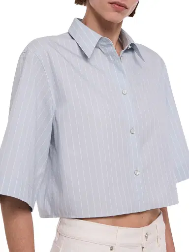 Helmut Lang Women's Striped Cotton-Blend Crop Trench Shirt - Light Blue Multi - Size Large | Thumbnail 6 Helmut Lang Women's Striped Cotton-Blend Crop Trench Shirt - Light Blue Multi - Size Large | Thumbnail 6