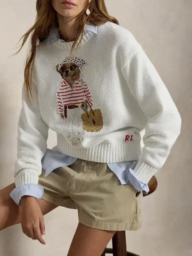 Polo Ralph Lauren Women's Polo Bear Cotton Sweater | Thumbnail 4 Polo Ralph Lauren Women's Polo Bear Cotton Sweater | Thumbnail 4