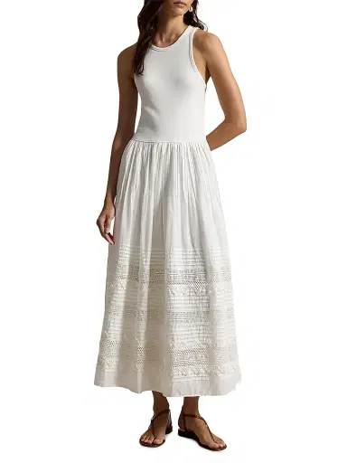 Polo Ralph Lauren Women's Lace-Trim Tank Midi-Dress - White | Thumbnail 2 Polo Ralph Lauren Women's Lace-Trim Tank Midi-Dress - White | Thumbnail 2