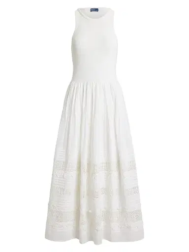 Polo Ralph Lauren Women's Lace-Trim Tank Midi-Dress - White | Thumbnail 1 Polo Ralph Lauren Women's Lace-Trim Tank Midi-Dress - White | Thumbnail 1