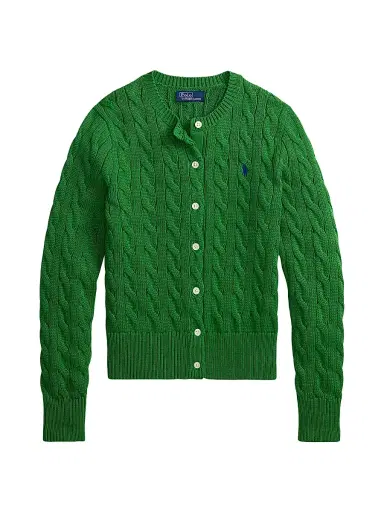 Polo Ralph Lauren Women's Logo Cable-Knit Cotton Cardigan - Fiji Green | Thumbnail 1 Polo Ralph Lauren Women's Logo Cable-Knit Cotton Cardigan - Fiji Green | Thumbnail 1