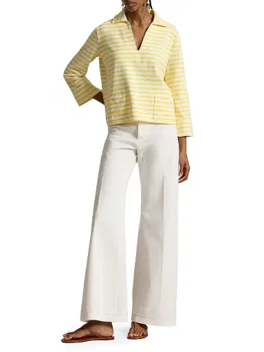 Polo Ralph Lauren Women's Striped Cotton Jersey Polo Shirt - Sunfish Yellow Deckwash White | Thumbnail 2 Polo Ralph Lauren Women's Striped Cotton Jersey Polo Shirt - Sunfish Yellow Deckwash White | Thumbnail 2
