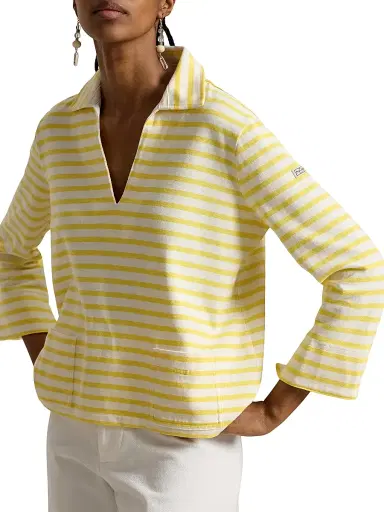 Polo Ralph Lauren Women's Striped Cotton Jersey Polo Shirt - Sunfish Yellow Deckwash White | Thumbnail 3 Polo Ralph Lauren Women's Striped Cotton Jersey Polo Shirt - Sunfish Yellow Deckwash White | Thumbnail 3