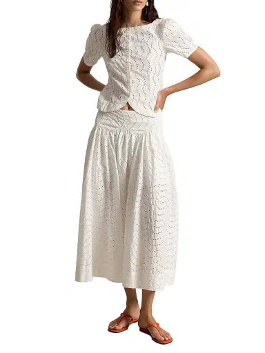 Polo Ralph Lauren Women's Cotton Eyelet Midi-Skirt - White | Thumbnail 2 Polo Ralph Lauren Women's Cotton Eyelet Midi-Skirt - White | Thumbnail 2