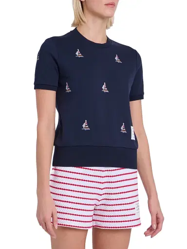 Thom Browne Women's Sailboat Intarsia-Knit Cotton Sweater - Navy | Thumbnail 4 Thom Browne Women's Sailboat Intarsia-Knit Cotton Sweater - Navy | Thumbnail 4