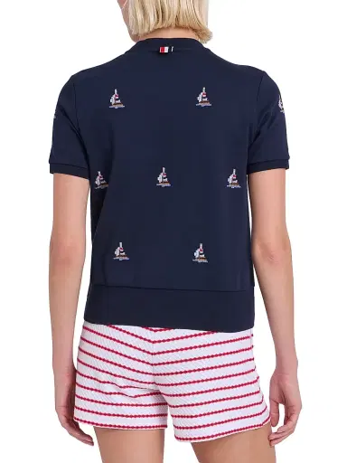 Thom Browne Women's Sailboat Intarsia-Knit Cotton Sweater - Navy | Thumbnail 5 Thom Browne Women's Sailboat Intarsia-Knit Cotton Sweater - Navy | Thumbnail 5