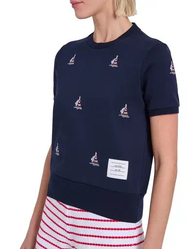 Thom Browne Women's Sailboat Intarsia-Knit Cotton Sweater - Navy | Thumbnail 6 Thom Browne Women's Sailboat Intarsia-Knit Cotton Sweater - Navy | Thumbnail 6