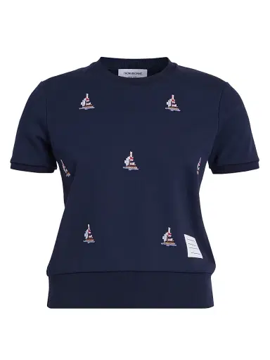 Thom Browne Women's Sailboat Intarsia-Knit Cotton Sweater - Navy | Thumbnail 1 Thom Browne Women's Sailboat Intarsia-Knit Cotton Sweater - Navy | Thumbnail 1