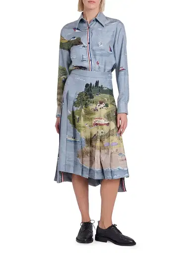 Thom Browne Women's Scenic Coastline Silk Midi-Skirt - Seasonalmulti | Thumbnail 2 Thom Browne Women's Scenic Coastline Silk Midi-Skirt - Seasonalmulti | Thumbnail 2