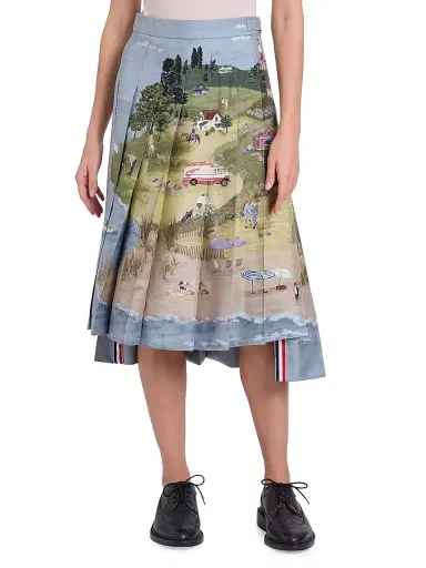 Thom Browne Women's Scenic Coastline Silk Midi-Skirt - Seasonalmulti | Thumbnail 3 Thom Browne Women's Scenic Coastline Silk Midi-Skirt - Seasonalmulti | Thumbnail 3