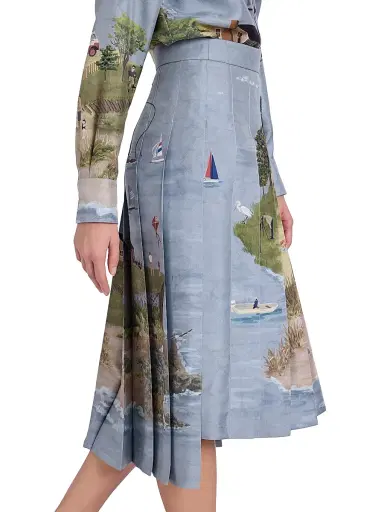Thom Browne Women's Scenic Coastline Silk Midi-Skirt - Seasonalmulti | Thumbnail 6 Thom Browne Women's Scenic Coastline Silk Midi-Skirt - Seasonalmulti | Thumbnail 6