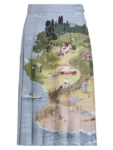 Thom Browne Women's Scenic Coastline Silk Midi-Skirt - Seasonalmulti | Thumbnail 1 Thom Browne Women's Scenic Coastline Silk Midi-Skirt - Seasonalmulti | Thumbnail 1