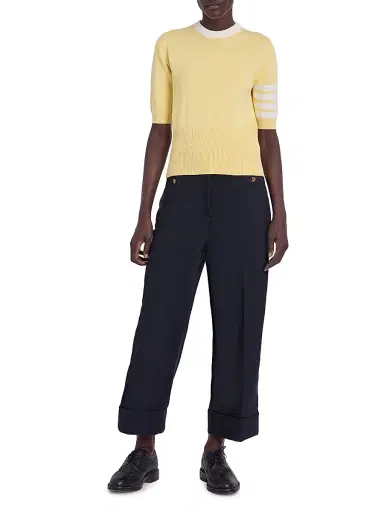 Thom Browne Women's Hector 4-Bar Intarsia-Knit Cotton Sweater - Light Yellow | Thumbnail 2 Thom Browne Women's Hector 4-Bar Intarsia-Knit Cotton Sweater - Light Yellow | Thumbnail 2