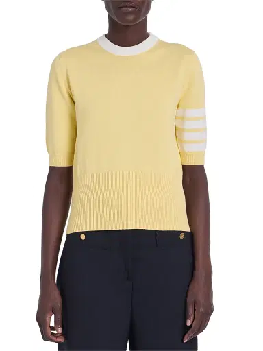 Thom Browne Women's Hector 4-Bar Intarsia-Knit Cotton Sweater - Light Yellow | Thumbnail 3 Thom Browne Women's Hector 4-Bar Intarsia-Knit Cotton Sweater - Light Yellow | Thumbnail 3