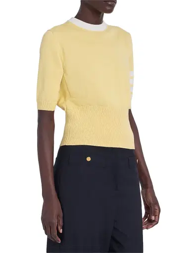 Thom Browne Women's Hector 4-Bar Intarsia-Knit Cotton Sweater - Light Yellow | Thumbnail 4 Thom Browne Women's Hector 4-Bar Intarsia-Knit Cotton Sweater - Light Yellow | Thumbnail 4