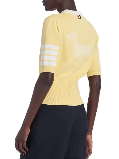 Thom Browne Women's Hector 4-Bar Intarsia-Knit Cotton Sweater - Light Yellow | Thumbnail 5 Thom Browne Women's Hector 4-Bar Intarsia-Knit Cotton Sweater - Light Yellow | Thumbnail 5