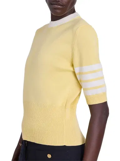 Thom Browne Women's Hector 4-Bar Intarsia-Knit Cotton Sweater - Light Yellow | Thumbnail 6 Thom Browne Women's Hector 4-Bar Intarsia-Knit Cotton Sweater - Light Yellow | Thumbnail 6