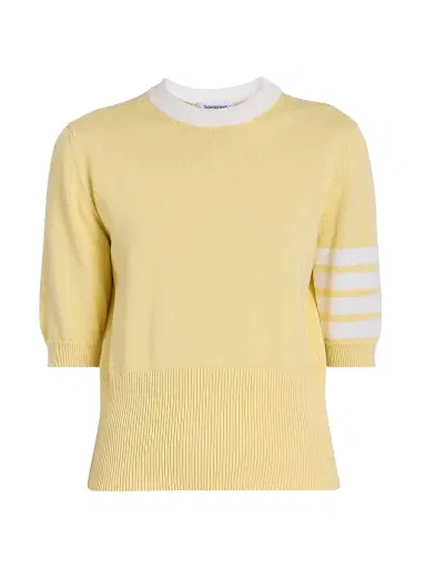 Thom Browne Women's Hector 4-Bar Intarsia-Knit Cotton Sweater - Light Yellow | Thumbnail 1 Thom Browne Women's Hector 4-Bar Intarsia-Knit Cotton Sweater - Light Yellow | Thumbnail 1