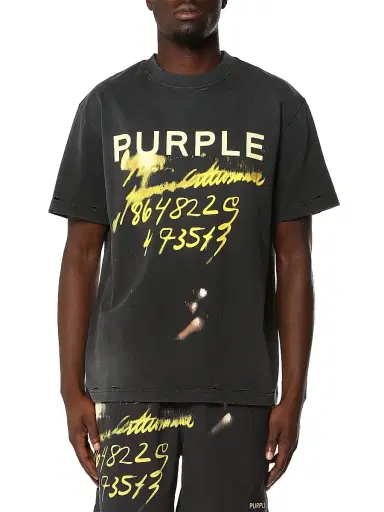 Purple Brand Men's Logo Abstract-Print Distressed Cotton T-Shirt - Black | Thumbnail 1 Purple Brand Men's Logo Abstract-Print Distressed Cotton T-Shirt - Black | Thumbnail 1
