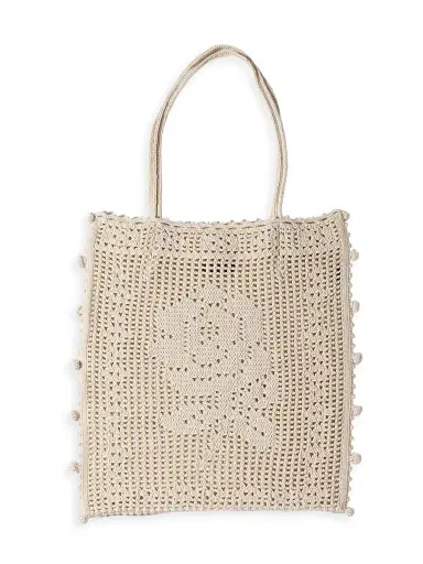 Miu Miu Women's Cotton Crochet Tote Bag - Beige Khaki | Thumbnail 2 Miu Miu Women's Cotton Crochet Tote Bag - Beige Khaki | Thumbnail 2