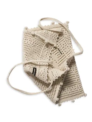 Miu Miu Women's Cotton Crochet Tote Bag - Beige Khaki | Thumbnail 3 Miu Miu Women's Cotton Crochet Tote Bag - Beige Khaki | Thumbnail 3