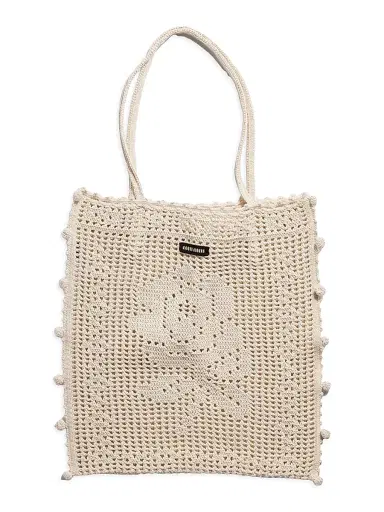 Miu Miu Women's Cotton Crochet Tote Bag - Beige Khaki | Thumbnail 1 Miu Miu Women's Cotton Crochet Tote Bag - Beige Khaki | Thumbnail 1