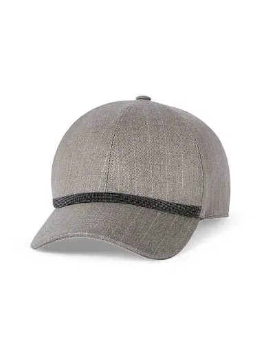 Brunello Cucinelli Women's Sparkling Virgin Wool Pinstripe Baseball Cap with Shiny Band | Thumbnail 1 Brunello Cucinelli Women's Sparkling Virgin Wool Pinstripe Baseball Cap with Shiny Band | Thumbnail 1