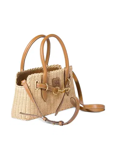 Miu Miu Women's Aventure Wicker and Leather Top Handle Bag - Beige Khaki | Thumbnail 2 Miu Miu Women's Aventure Wicker and Leather Top Handle Bag - Beige Khaki | Thumbnail 2