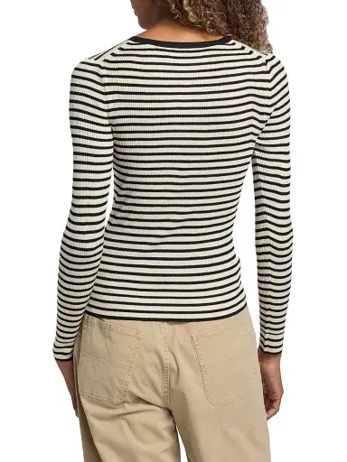 Nili Lotan Women's Kyrie Striped Silk Henley Sweater - Black Stripe | Thumbnail 5 Nili Lotan Women's Kyrie Striped Silk Henley Sweater - Black Stripe | Thumbnail 5
