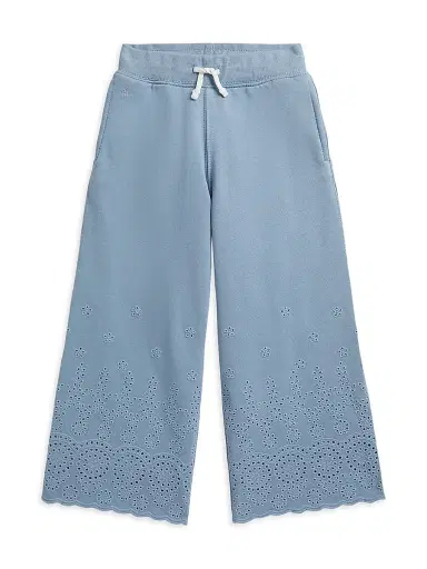Polo Ralph Lauren Little Kid's & Kid's Eyelet Loopback Terry Wide-Leg Sweatpants - Vessel Blue | Thumbnail 1 Polo Ralph Lauren Little Kid's & Kid's Eyelet Loopback Terry Wide-Leg Sweatpants - Vessel Blue | Thumbnail 1